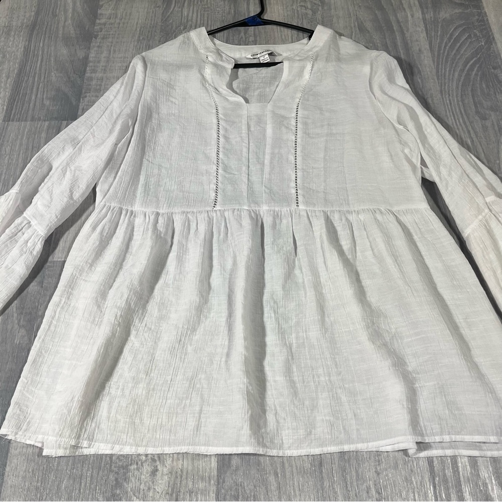 Counterparts White Long Sleeve Blouse; 1X